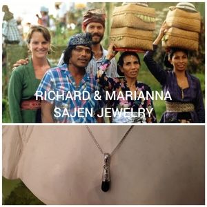 NEW SAJEN DESIGNER 925 SOLID STERLING SILVER ONYX PENDANT WITH 18" NECKLACE